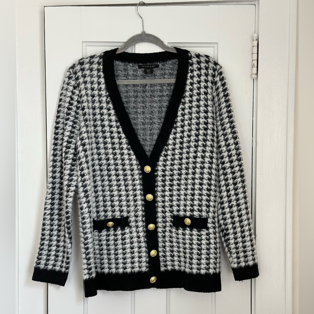Tahari Long Houndstooth Cardigan